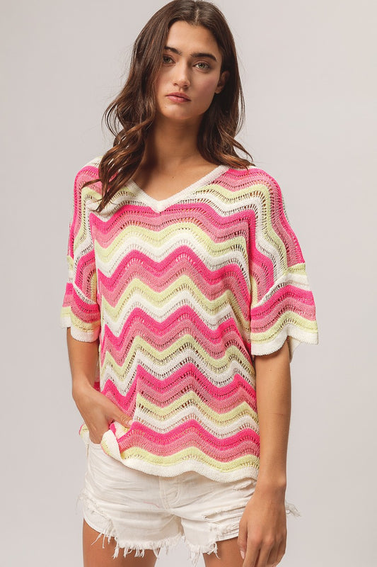 Pointelle Wave Knit Top