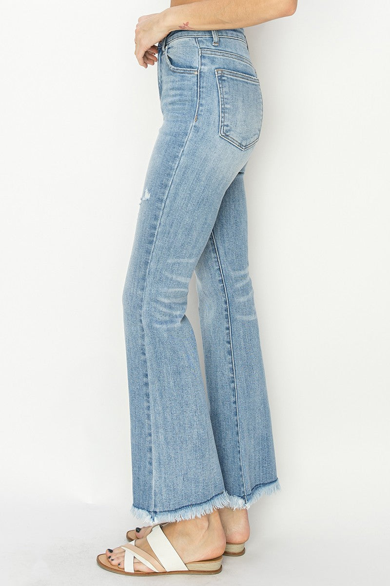 Risen High Rise Vintage Frayed Hem Bootcut Jeans