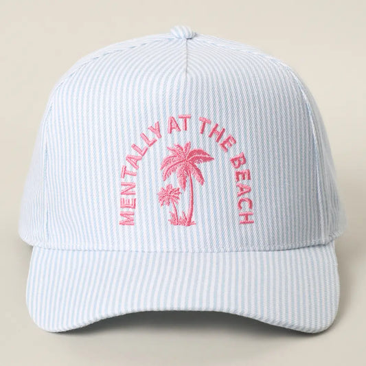 "Mentally At The Beach" Embroidered Seersucker Trucker Hat