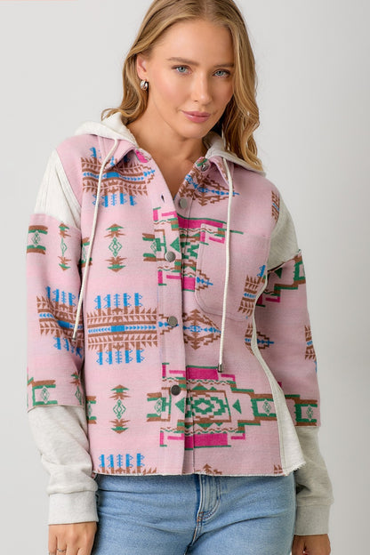 Aztec Color Blocked Hoodie Jacket