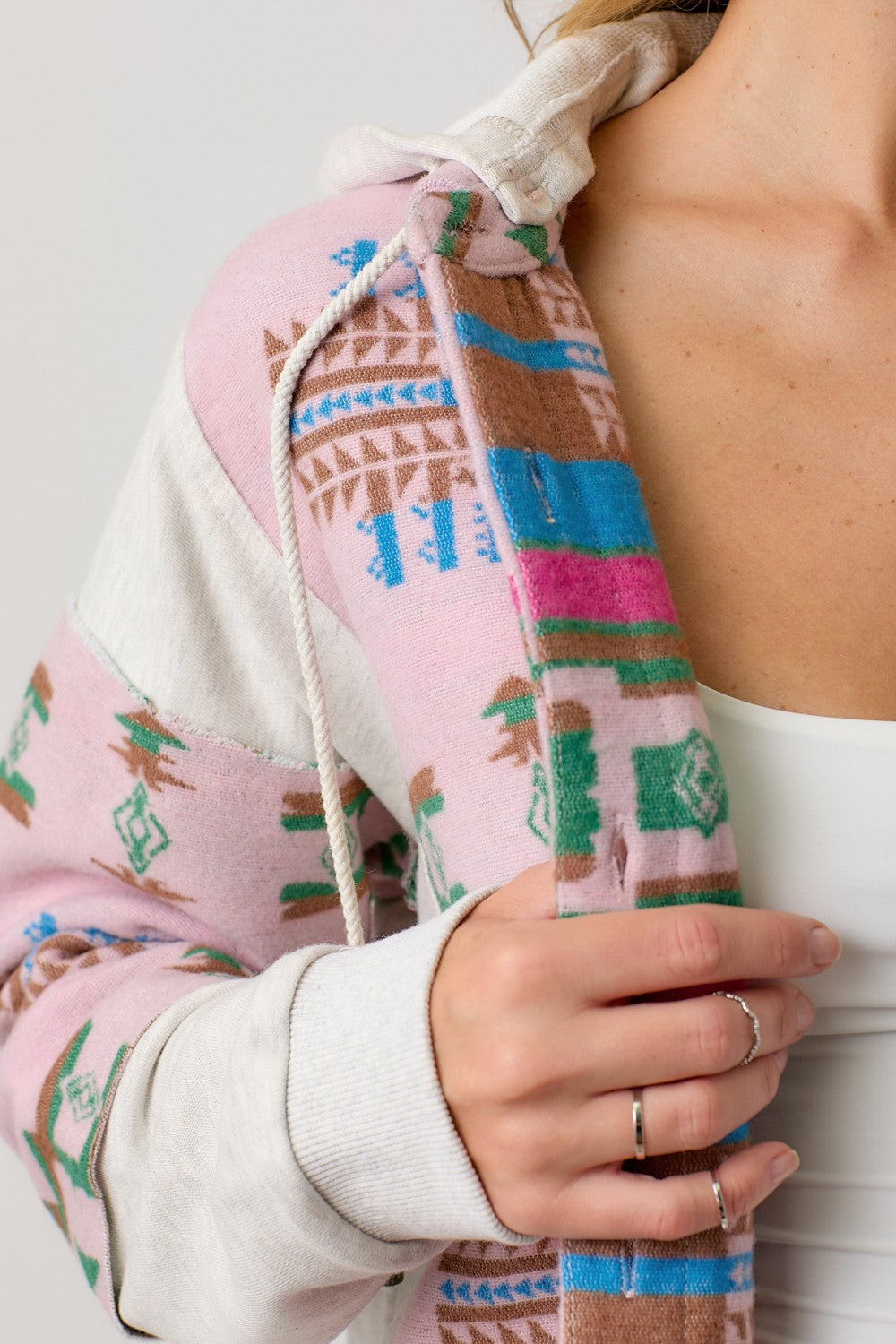 Aztec Color Blocked Hoodie Jacket