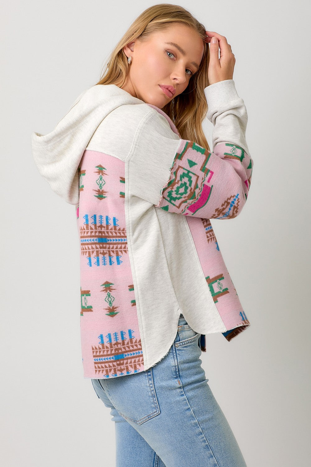 Aztec Color Blocked Hoodie Jacket