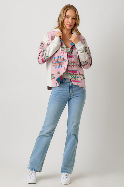 Aztec Color Blocked Hoodie Jacket