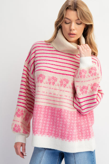 Pattern Turtleneck Sweater