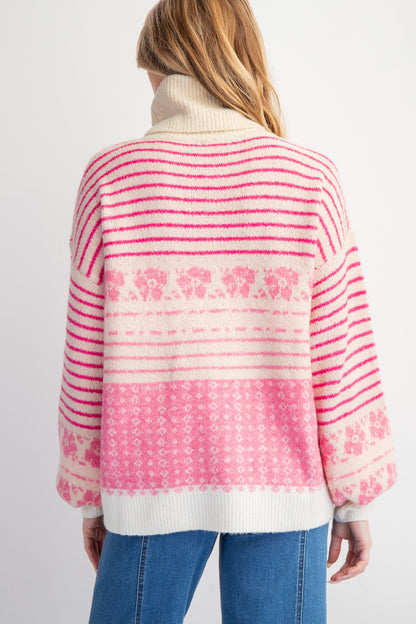 Pattern Turtleneck Sweater