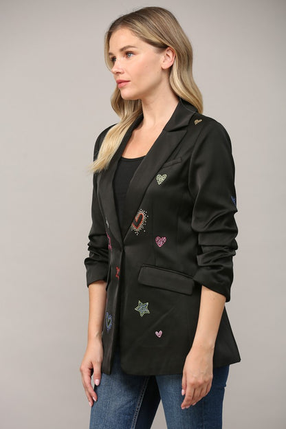 Embellished Scrunch Sleeve Blazer