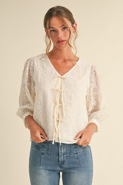 Lace 3/4 Bubble Sleeve Top