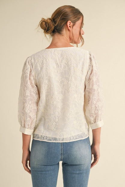 Lace 3/4 Bubble Sleeve Top