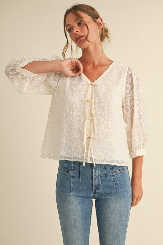 Lace 3/4 Bubble Sleeve Top