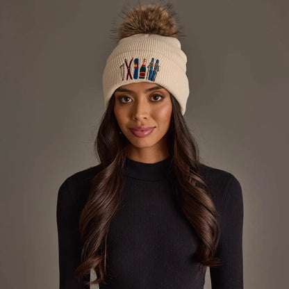 Pinache Ski Embroidered Knit Pom Hat