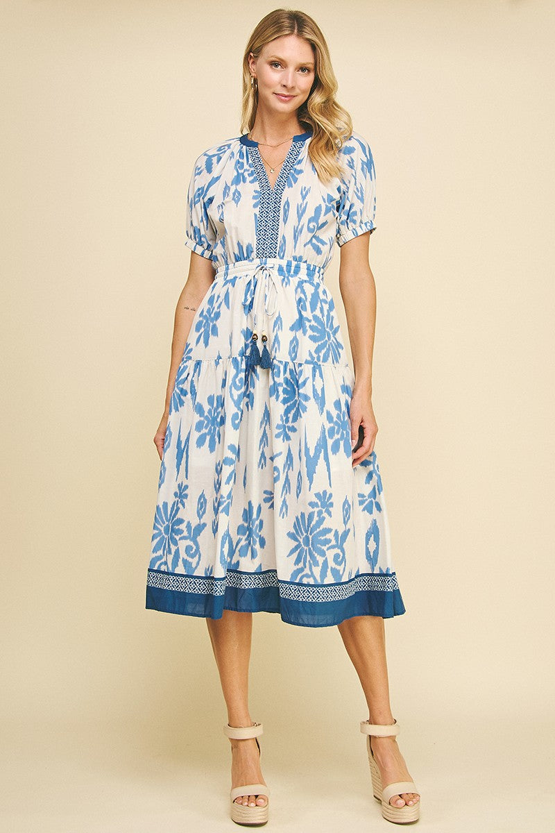 Contrast Floral Print Midi Dress