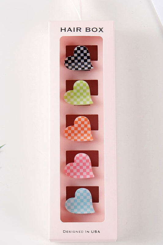 Checkered Heart Claw Hair Clips