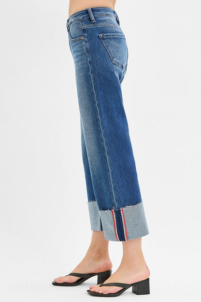 Risen Mid Rise Wide Cuffed Jean