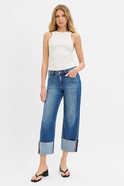 Risen Mid Rise Wide Cuffed Jean