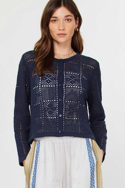 Open Knit Button Down Cardigan