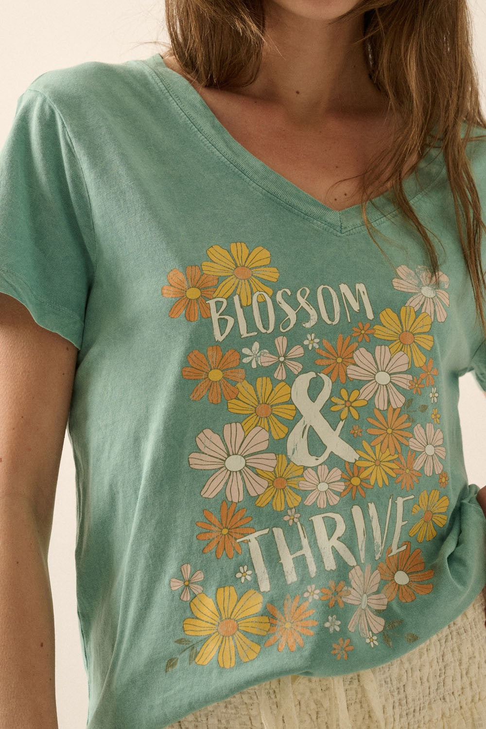 Blossom & Thrive V-Neck Vintage Wash Tee