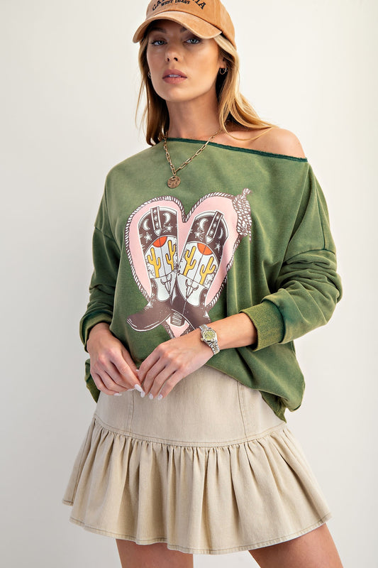 Oversized Print Washed Terry Pullover