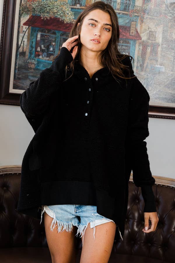 Bucketlist Fluffy Teddy Fur Hooded Tunic