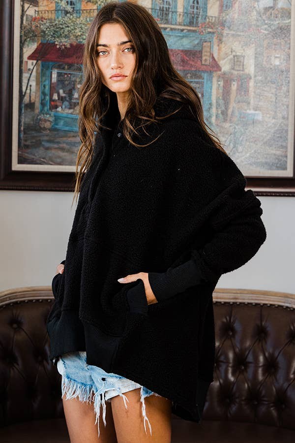 Bucketlist Fluffy Teddy Fur Hooded Tunic