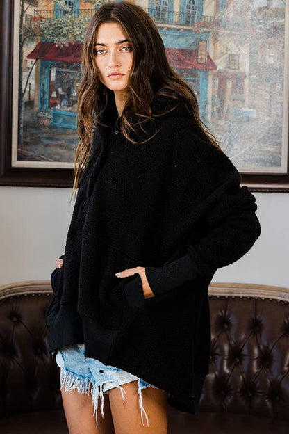 Bucketlist Fluffy Teddy Fur Hooded Tunic