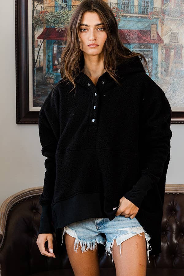 Bucketlist Fluffy Teddy Fur Hooded Tunic