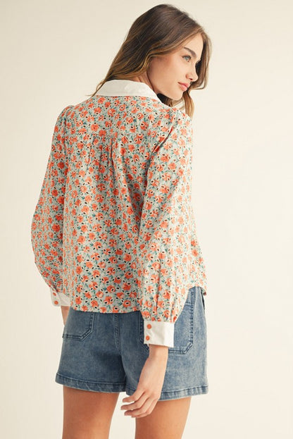 Button Down Floral Eyelet Lace Top