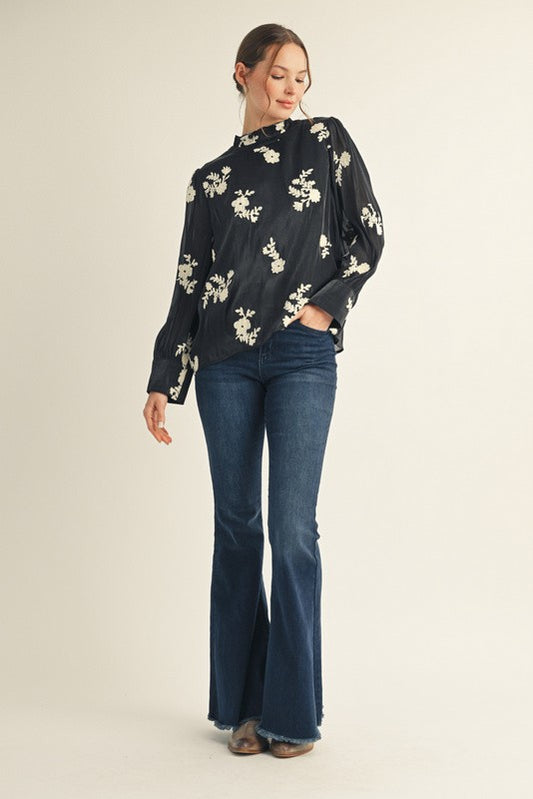 Ruffle Neck Floral Top