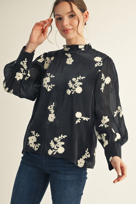 Ruffle Neck Floral Top
