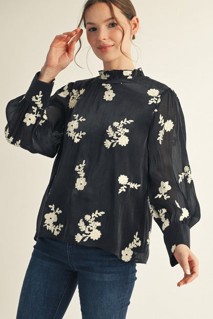 Ruffle Neck Floral Top
