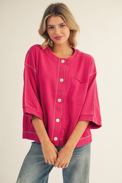 Multi Color Stitch Accent Washed Top