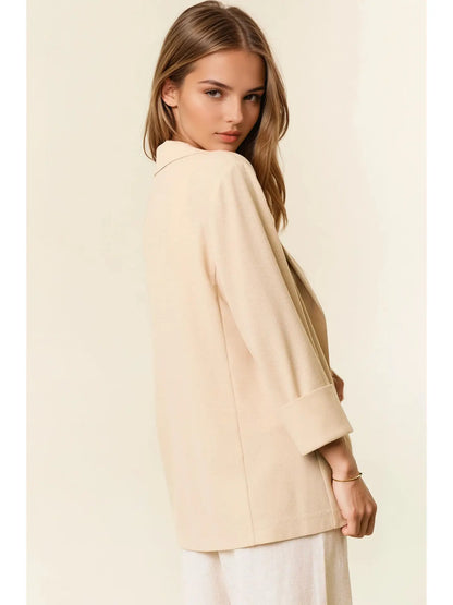 Open Front 3/4 Sleeve Thermal Blazer W/ Pocket