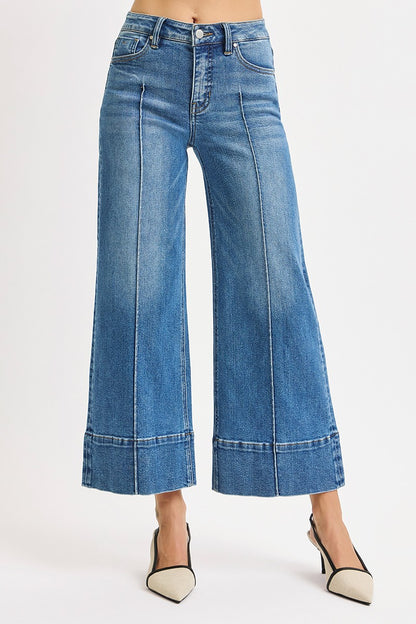 Risen Tummy Control Mid Rise Crop Wide Pintuck Jean