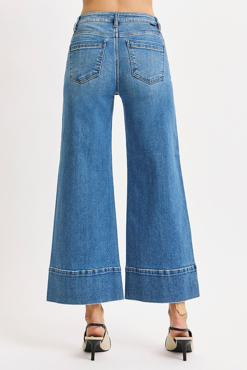 Risen Tummy Control Mid Rise Crop Wide Pintuck Jean
