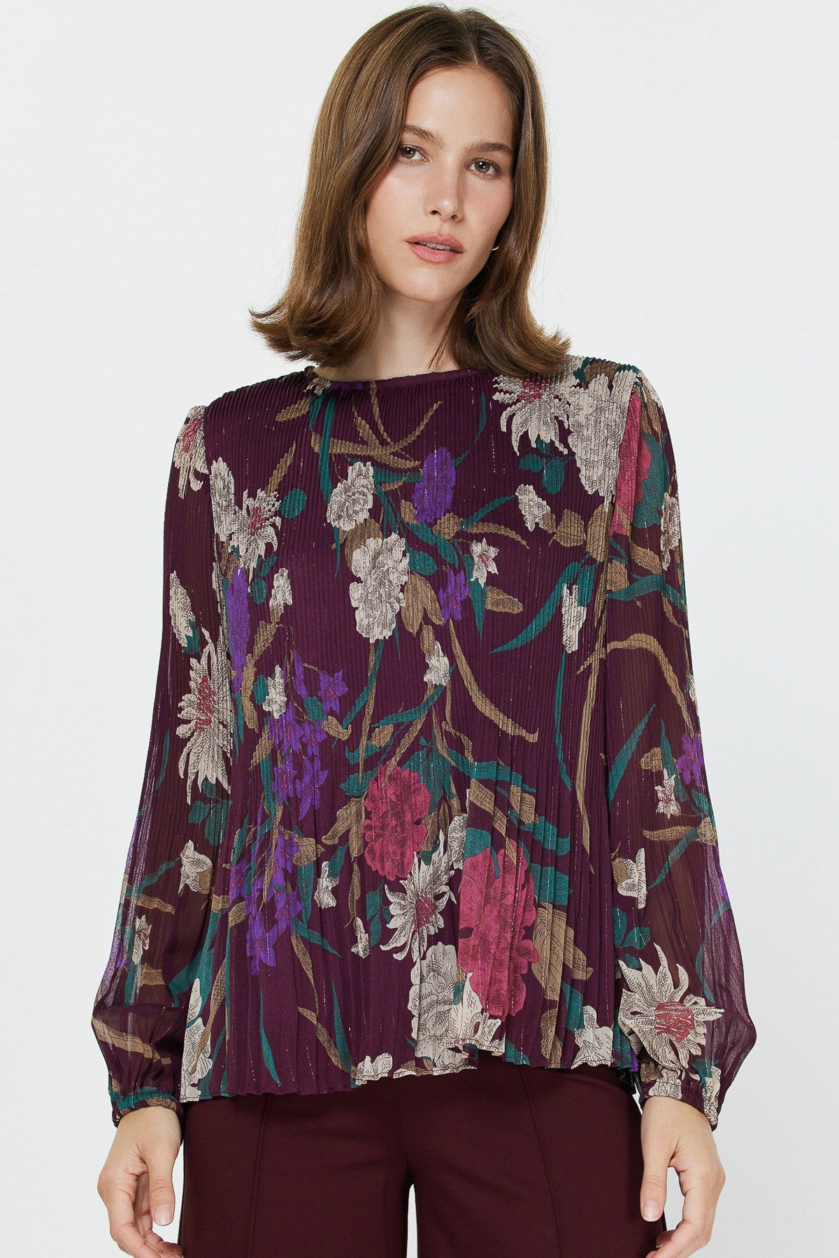 Pleated Floral Blouse