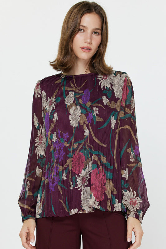 Pleated Floral Blouse
