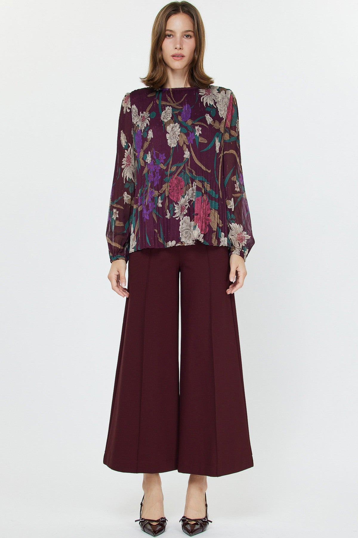 Pleated Floral Blouse