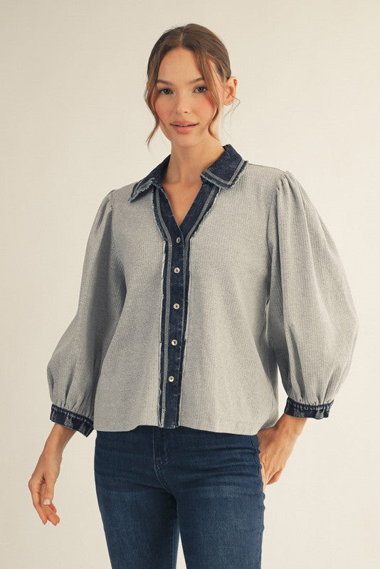 Button Down Washed Rib Knit Top