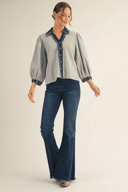Button Down Washed Rib Knit Top