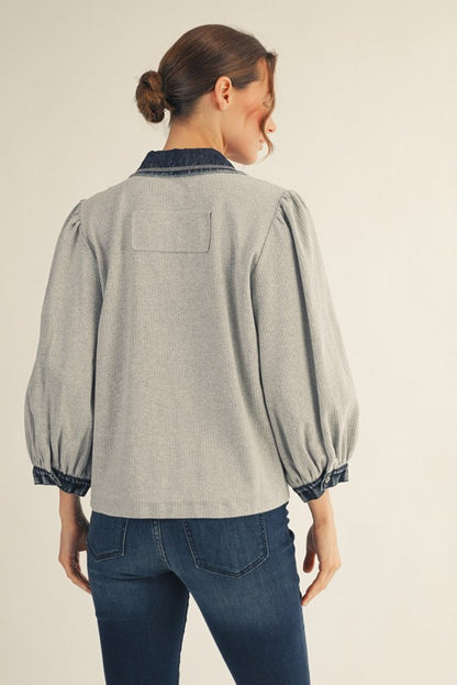 Button Down Washed Rib Knit Top