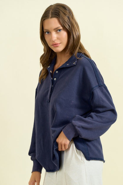 Funnel Neck Half Snap Button Sweatshirt