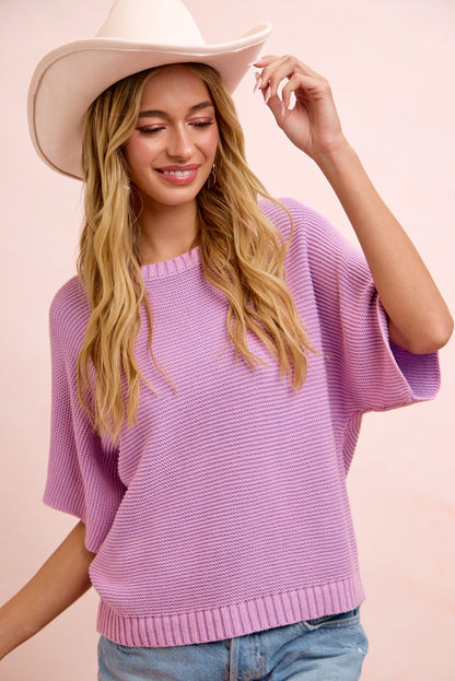 Dolman Sleeve Washed Knit Sweater