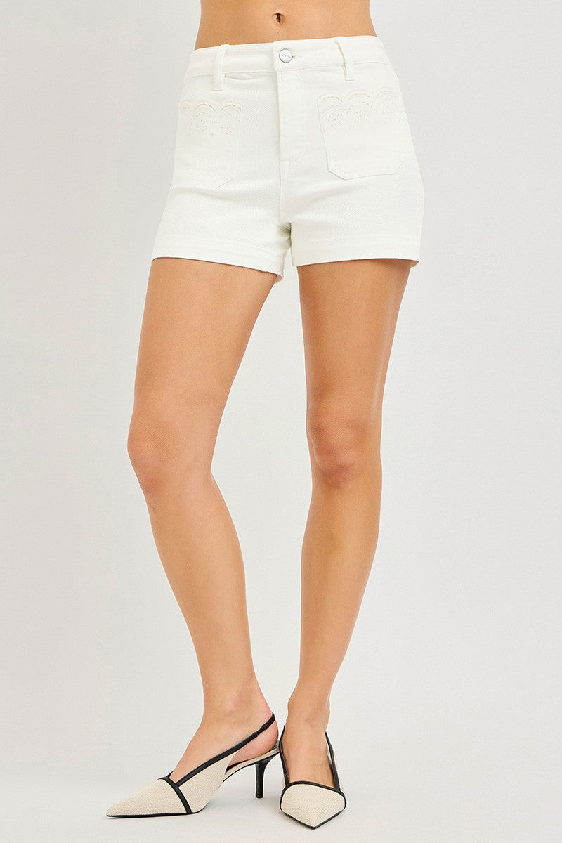 Risen High Rise Scallop Eyelet Embroidered Pockets