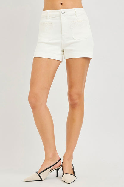 Risen High Rise Scallop Eyelet Embroidered Pockets