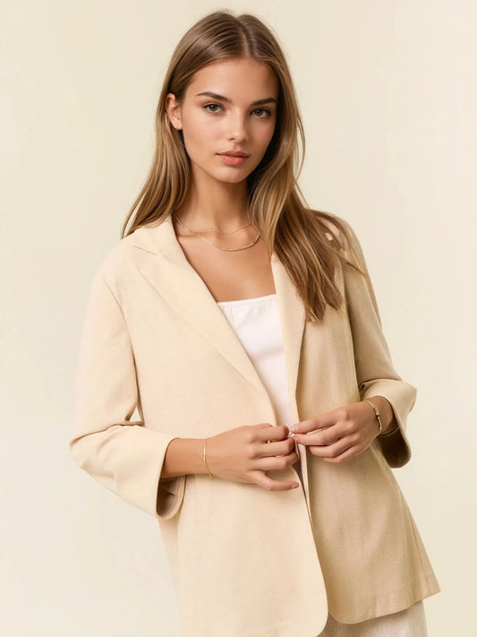 Open Front 3/4 Sleeve Thermal Blazer W/ Pocket