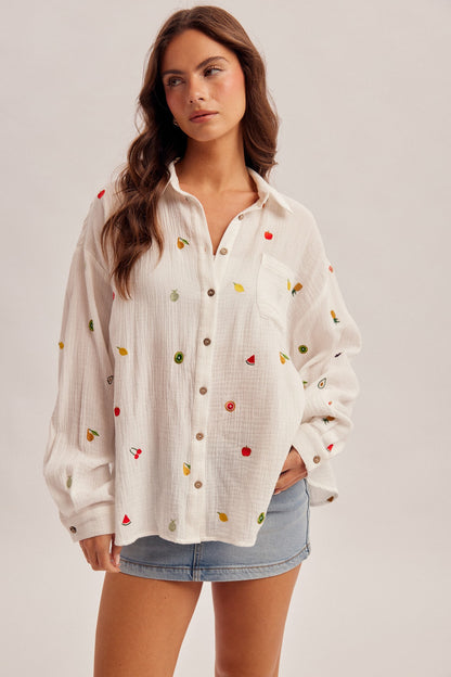 Oversized Fruit Gauze Button Down