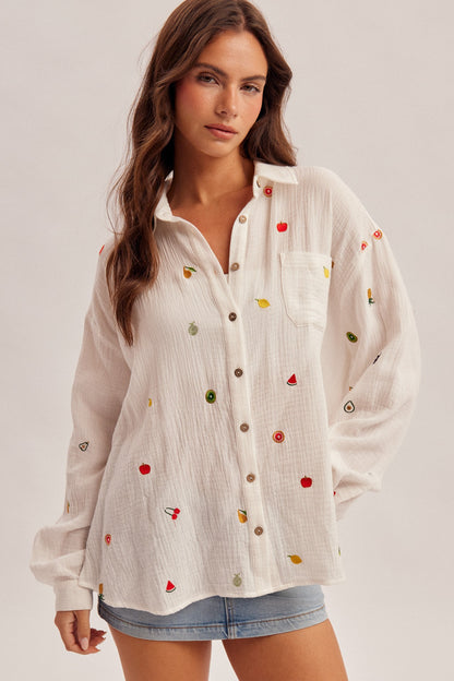 Oversized Fruit Gauze Button Down