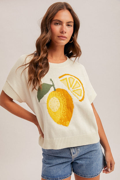 Crewneck S/S Lemon Motif Graphic Sweater