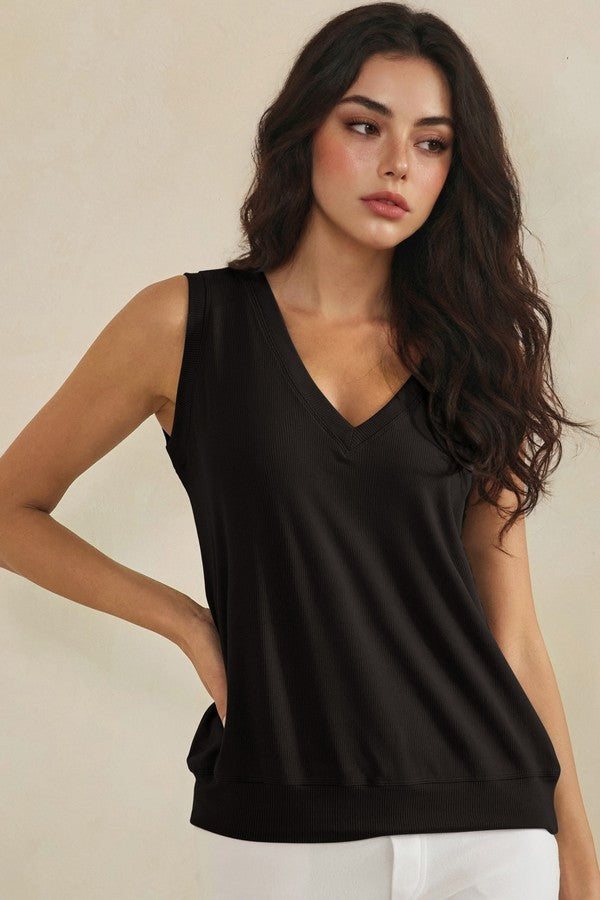RIbbed Relaxed V- Neck Tank Top