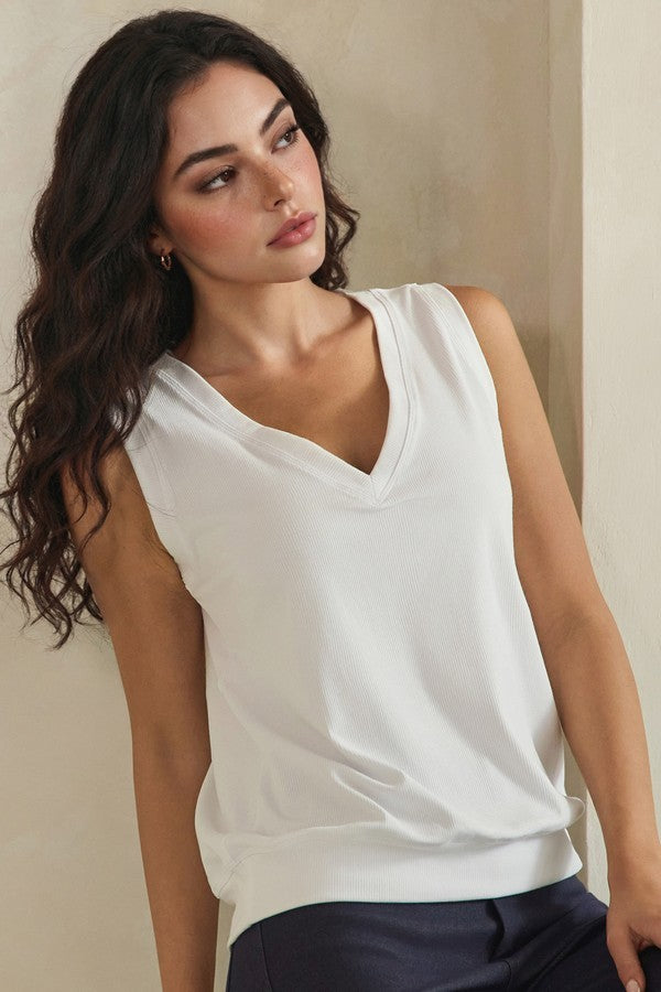 Ribbed Relaxed V-Neck Tank Top