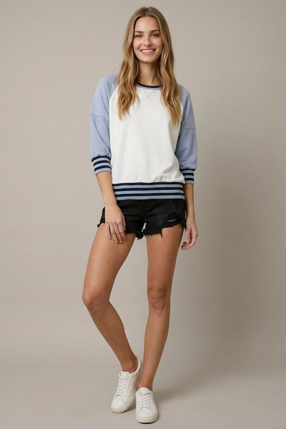 Color Block Raglan 3/4 Sleeve Sweatshirt
